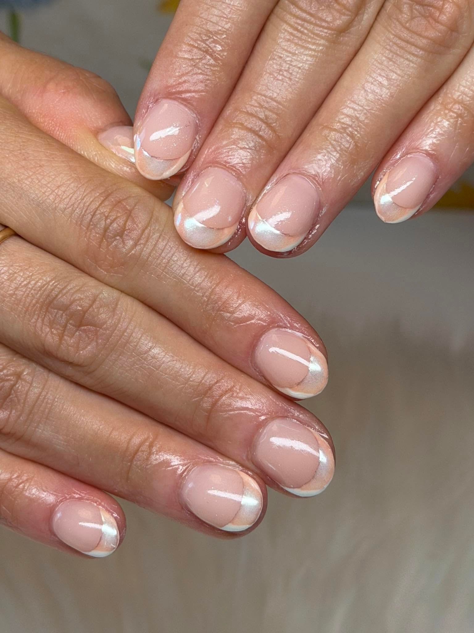 Pearl shimmer French tip manicure
