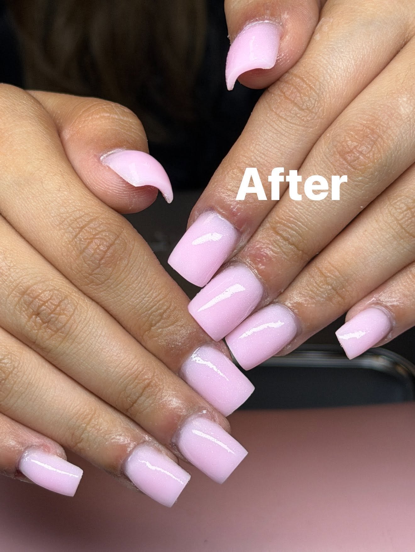 Soft pink gel manicure after treatment