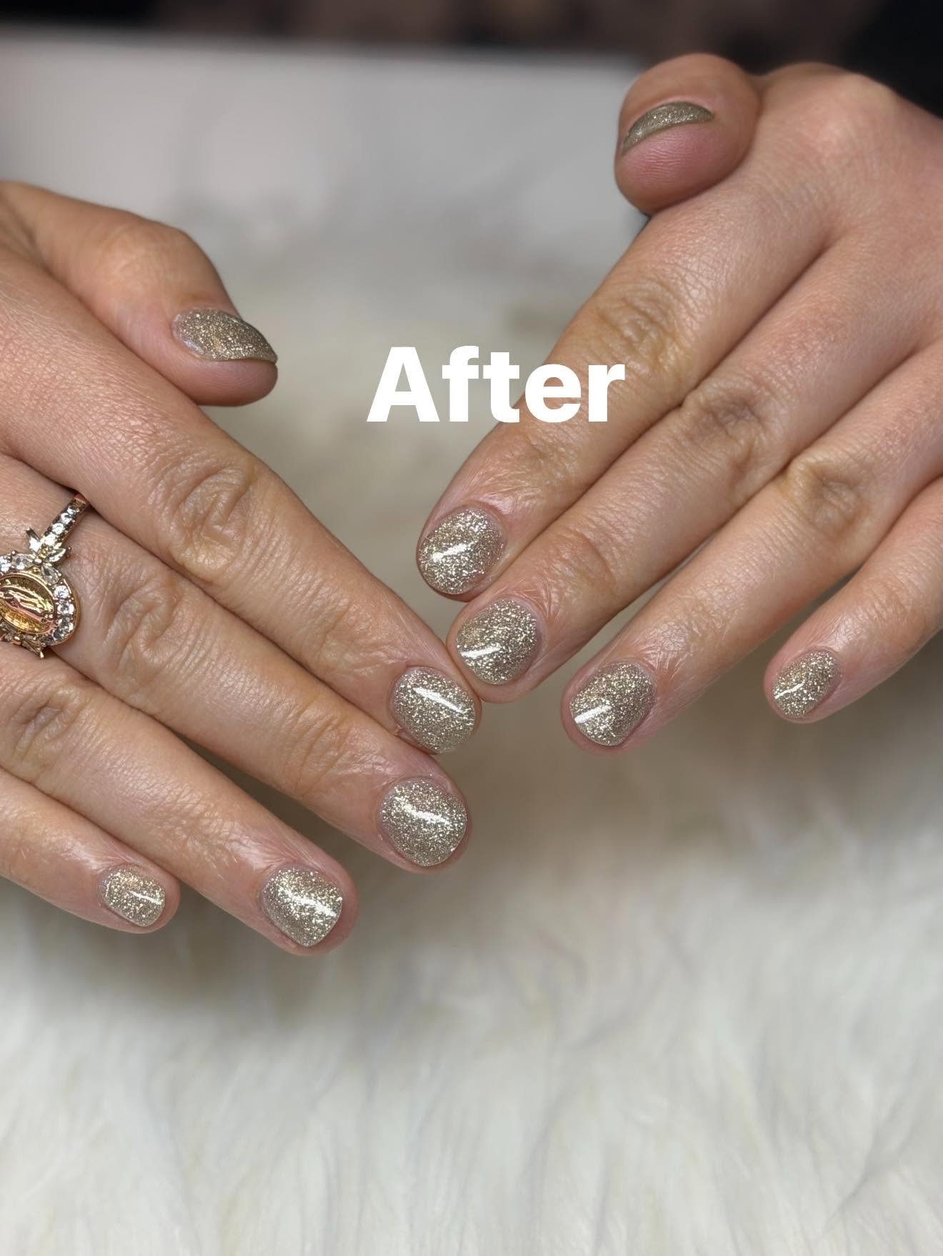 Champagne gold shimmer gel manicure