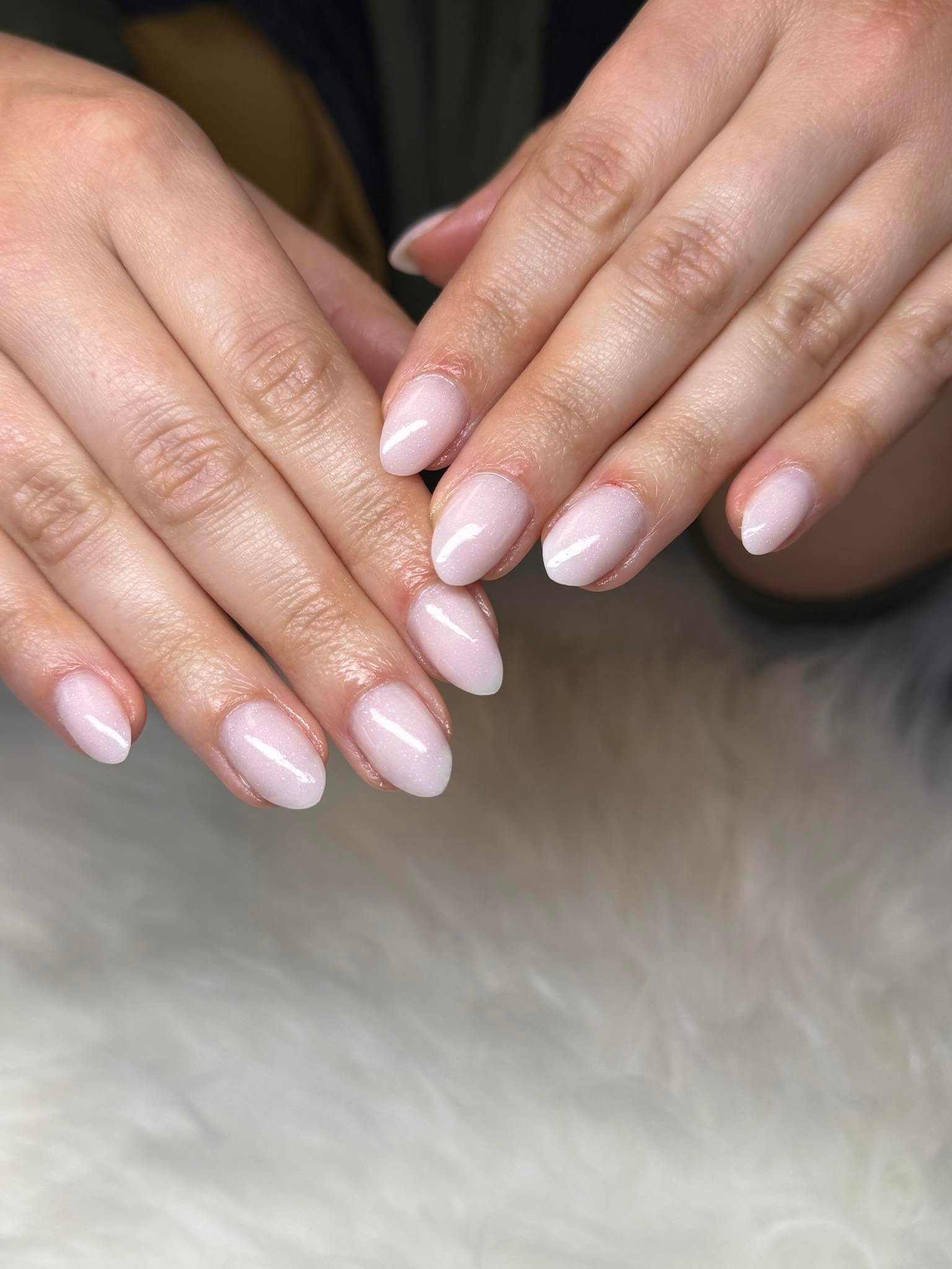 Pale pink shimmer gel manicure