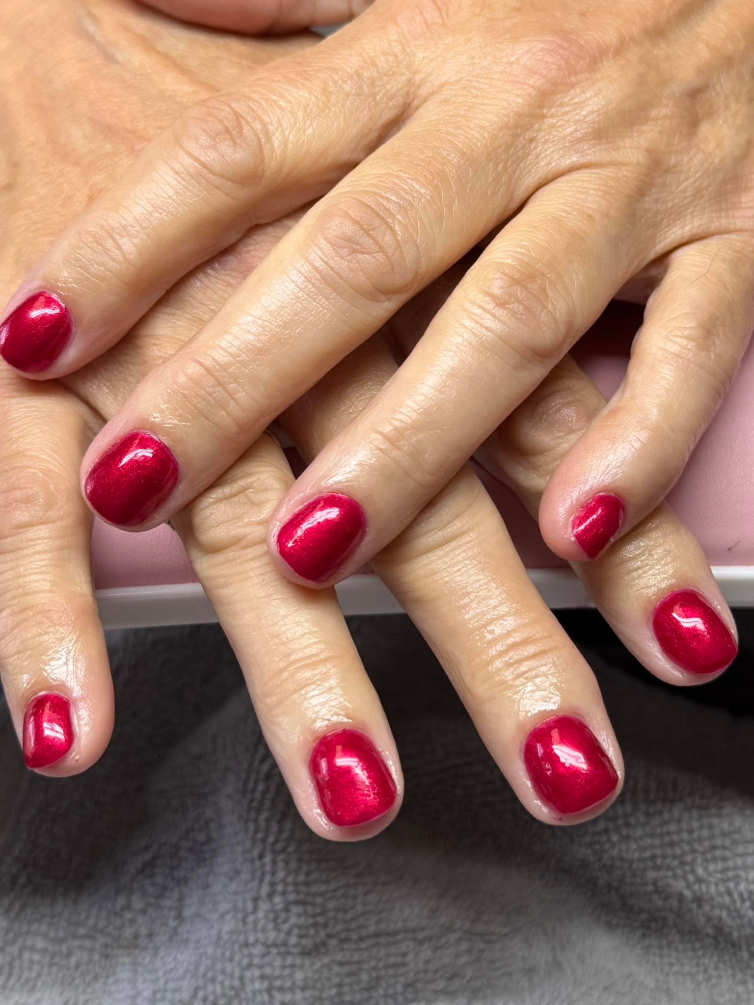 Rich red shimmer solid manicure