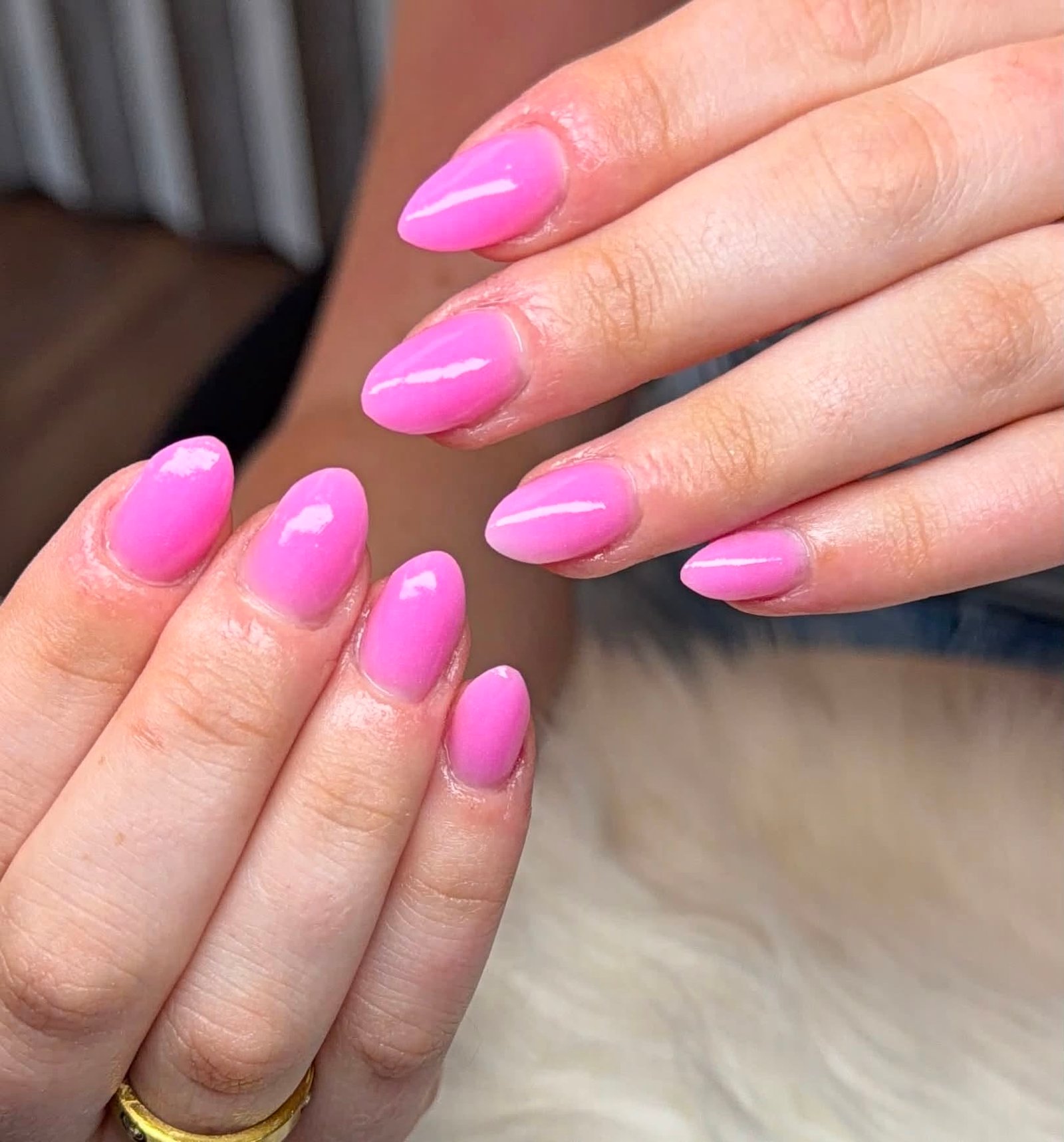 Pink glossy solid gel manicure