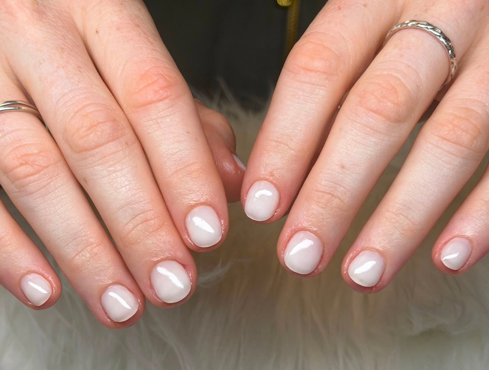 Milky white sheer gel manicure