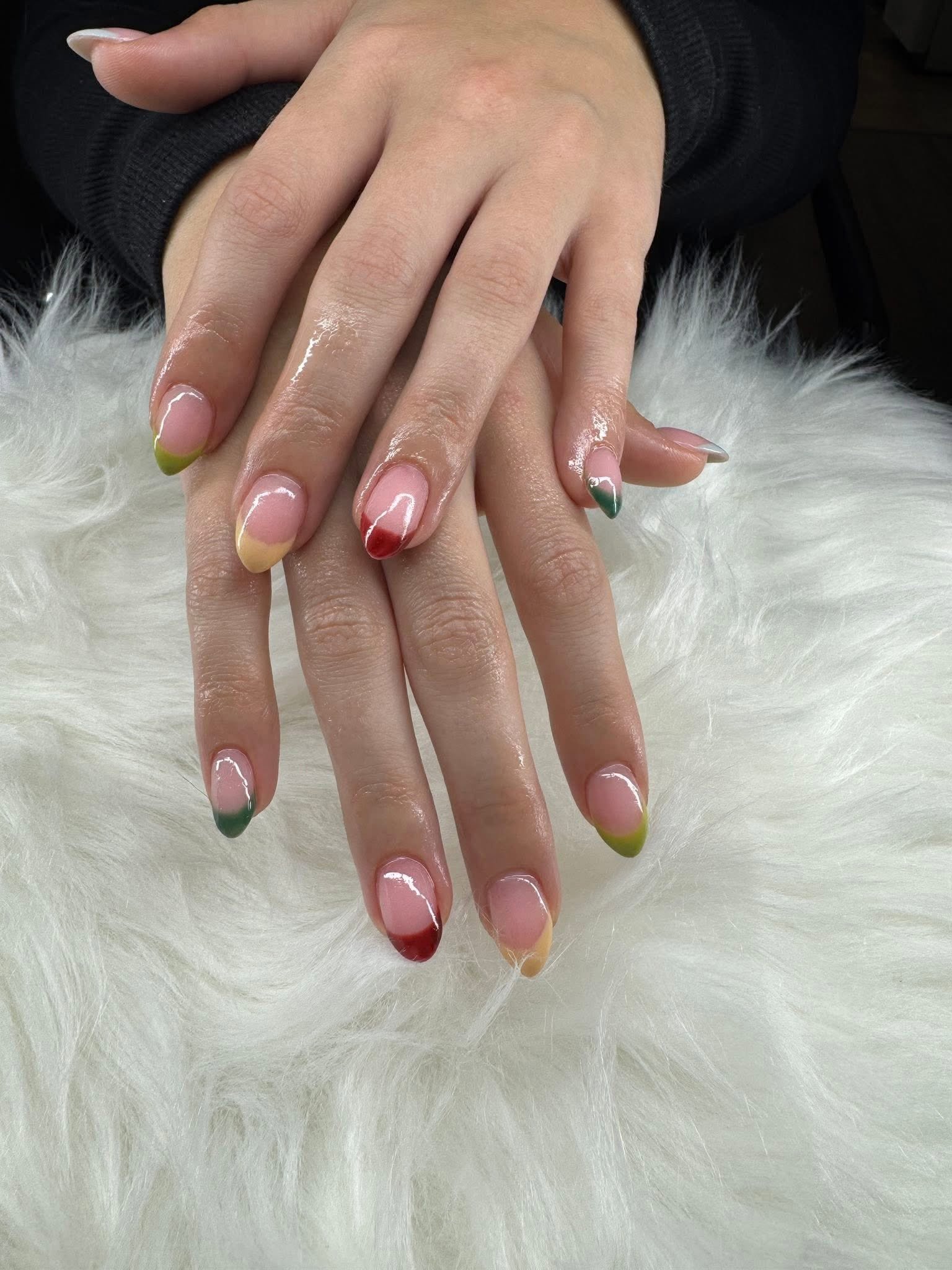 Multicolor negative-space French tip nail art